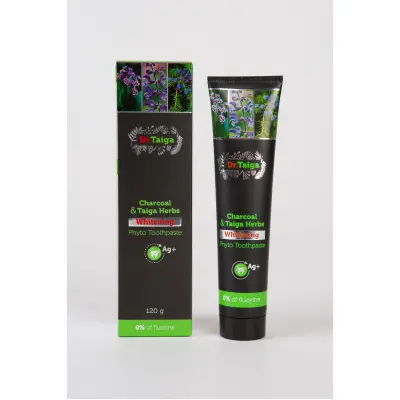 Fito-pastă de dinți pentru albire cu cărbune lemnos și ierburi de taiga, 120 g